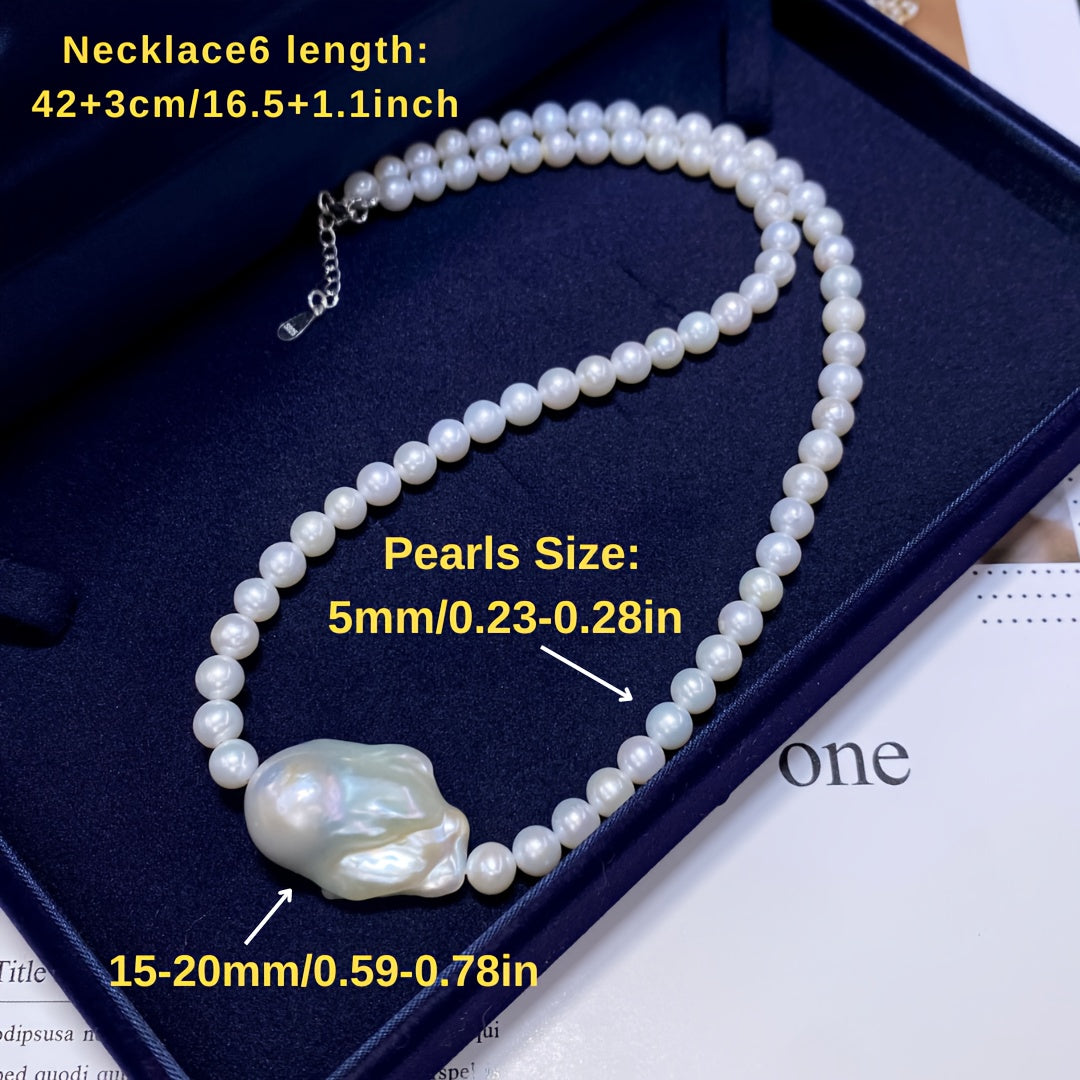 A stunning Natural Baroque Freshwater Pearl Necklace crafted with elegance for women, featuring a unique minimalist design. This versatile piece is perfect for both daily wear and formal events, making it an ideal gift for Mom, your lover, or siblings.