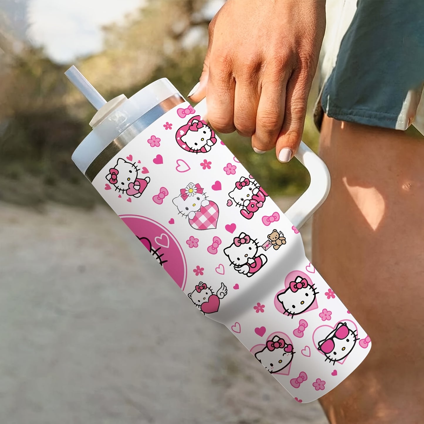 Sanrio Hello Kitty 40oz zanglamas po'lat idishi - Qiziqarli pushti dizayn, BPA-siz, issiq/sovuq ichimliklar, oila va do'stlar uchun sovg'a.