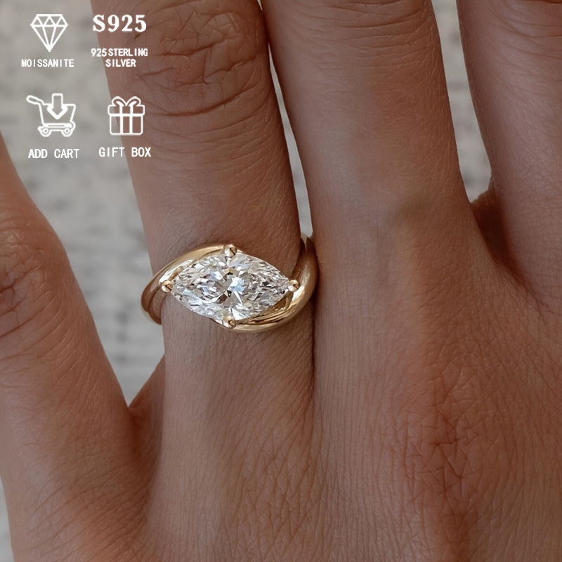 One piece of a 3G hypoallergenic S925 silver marquise Moissanite ring, featuring a 2-carat stone and a high-grade French line twist design. Perfect for both women and men to present to their wives as a marriage proposal, engagement, or wedding ring.