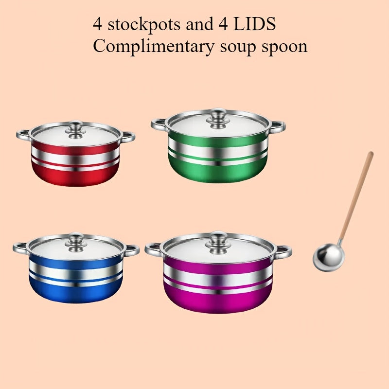 Durable Set of 9 Stainless Steel Soup Pots with Lids - Ideal for Induction and Gas Stoves, Versatile Cookware for Home Cooking