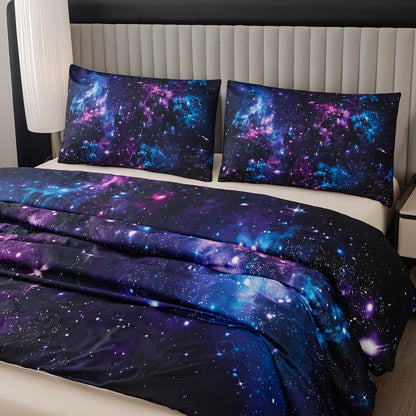 Set of 2/3 Soft and Comfortable Purple Star Galaxy Print Duvet Covers - Machine Washable Microfiber Bedding for Bedroom and Guest Room (Includes 1 Duvet Cover and 1/2 Pillowcase, Duvet Insert Not Included)