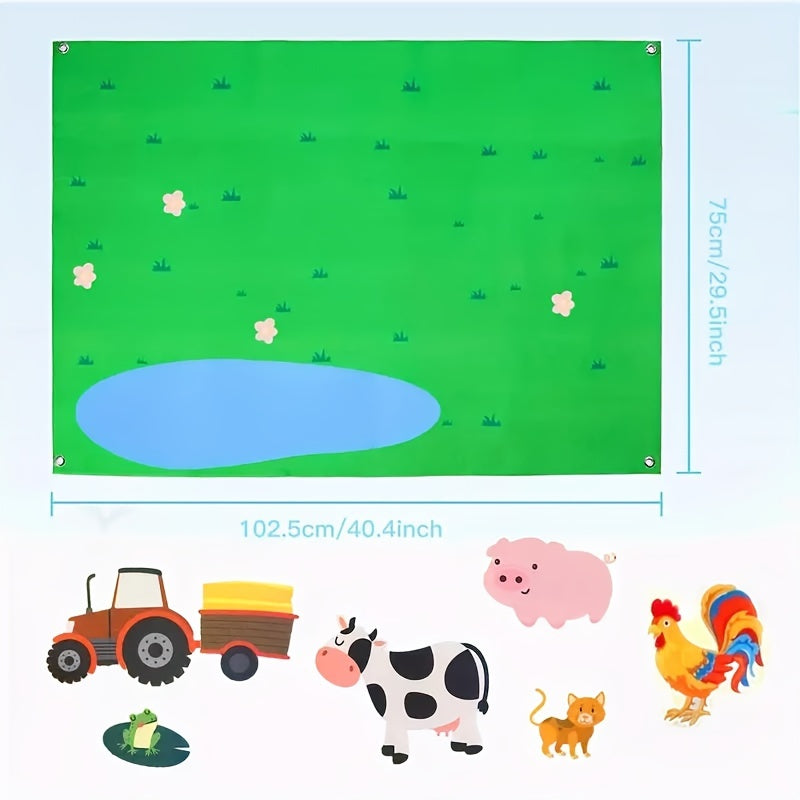 WATINC 38-piece Farm Animal Story Felt Board Set for Interactive Toddler Storytelling, Early Learning Wall-Hanging Kit for Nursery Farmhouse Theme.