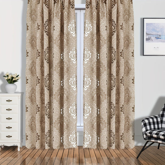 Retro Jacquard Hollow Yarn Curtain with Rod Pocket, Translucent Window Treatment for Home Decor in Living Room, Bedroom, and Bathroom