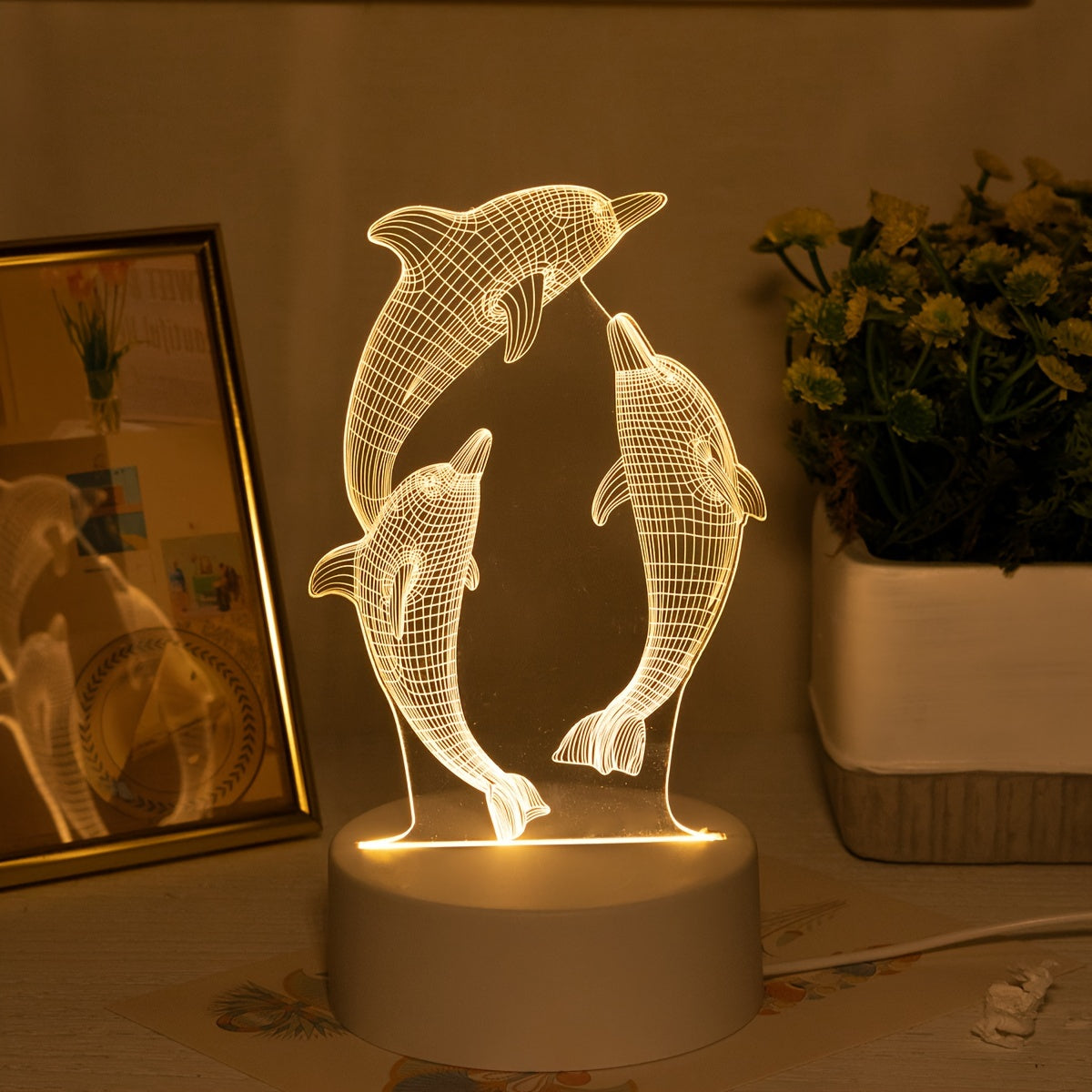 USB 3D Glowing Dolphin Night Light, Ocean Animal Table Lamp, Home Decoration, Birthday Gift