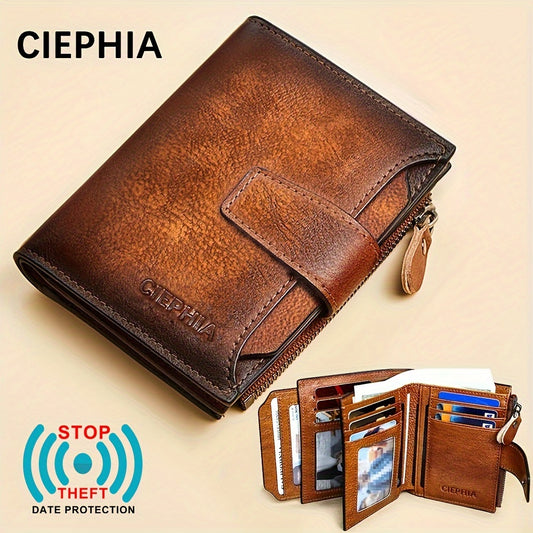 Men's Genuine Leather Wallet with RFID Blocking and Zipper Coin Pocket, Perfect Valentine's Day Gift.