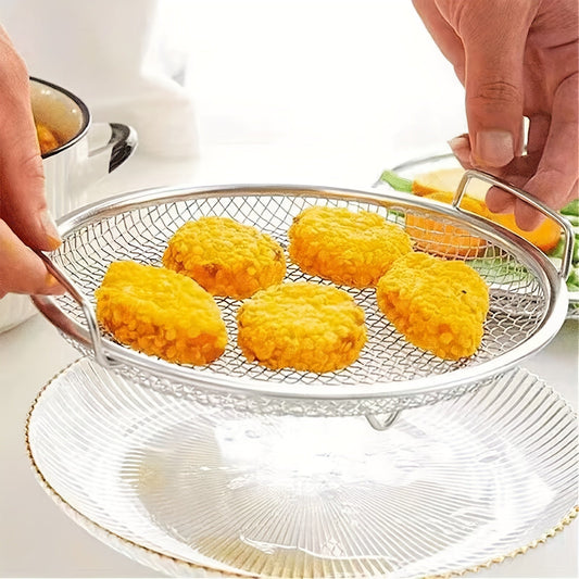 Kitchen Utensil: Stainless Steel Food Strainer Ensures Easy Oil Draining and Cooking with Convenient Handles