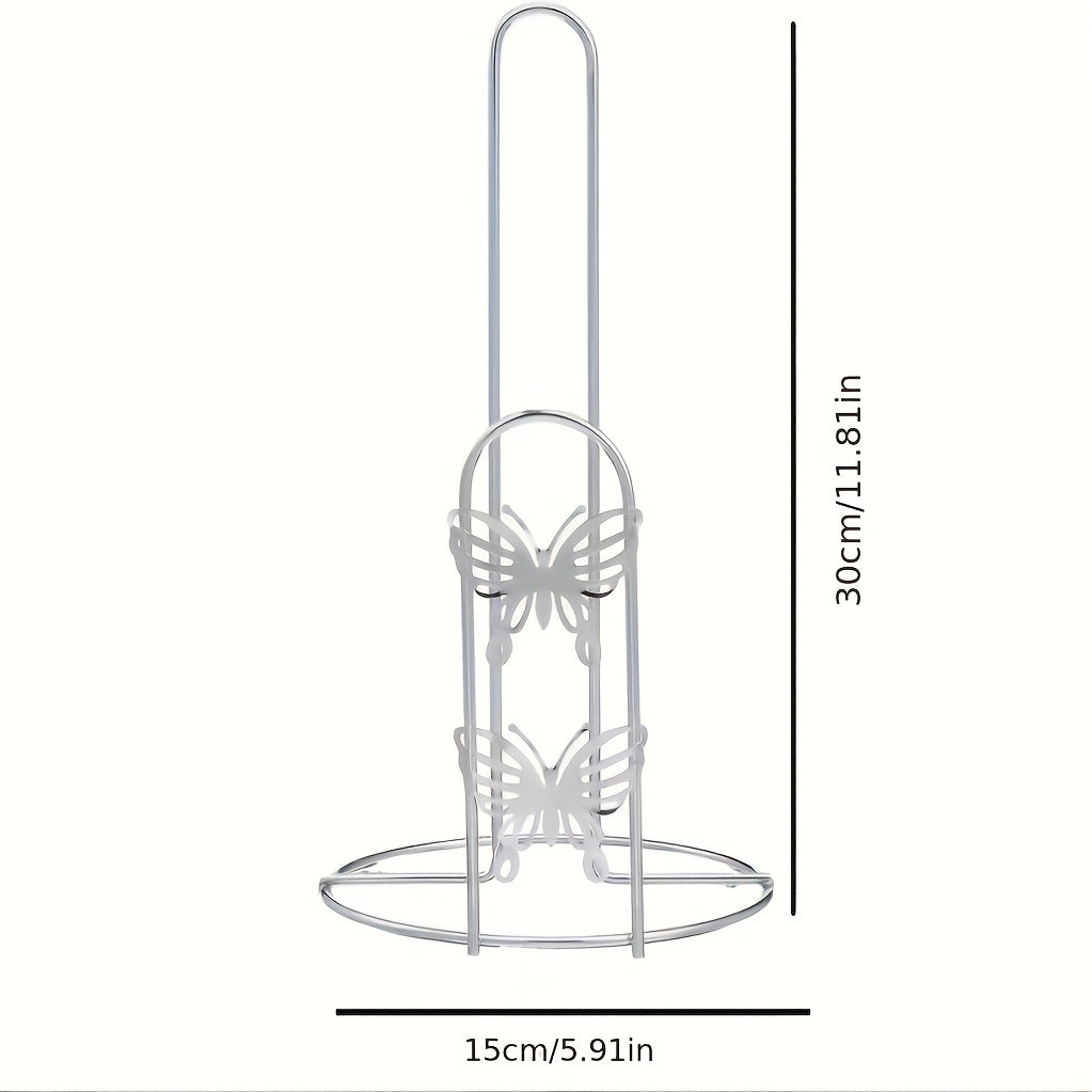 Elegant Vertical Paper Towel Holder made of High-quality Nordic-style Wrought Iron, perfect for the kitchen or bathroom, featuring a unique Big Butterfly design.