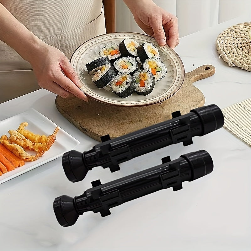 Tools for making DIY sushi, including a round tube sushi mold.