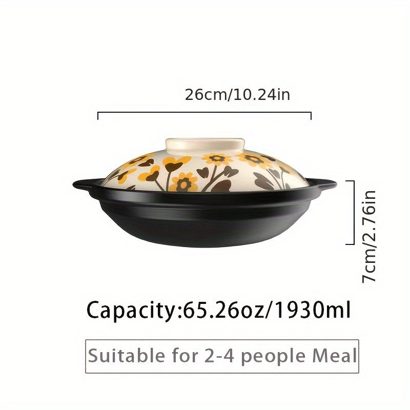 Флоральный керамический горшок - 1 штука, устойчивый к высоким и низким температурам, взрывобезопасная кастрюля для супа и рагу, идеален для дома, мебели и коммерческого использования - круглая форма, безопасен для использования в холодильнике
