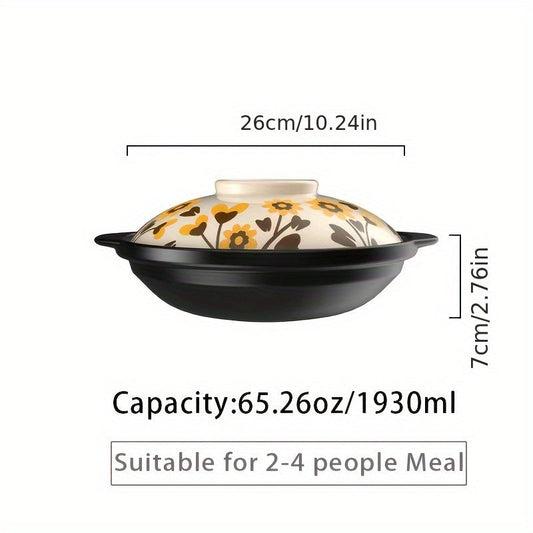 Флоральный керамический горшок - 1 штука, устойчивый к высоким и низким температурам, взрывобезопасная кастрюля для супа и рагу, идеален для дома, мебели и коммерческого использования - круглая форма, безопасен для использования в холодильнике
