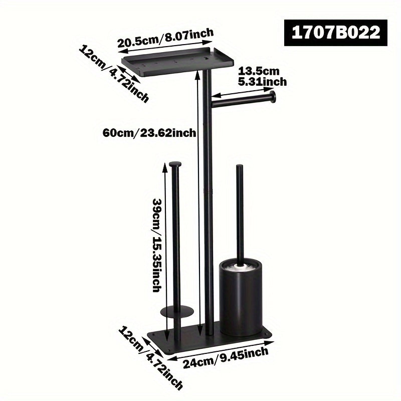 Freestanding toilet paper holder with storage rack and brush, efficient space-saving organizer