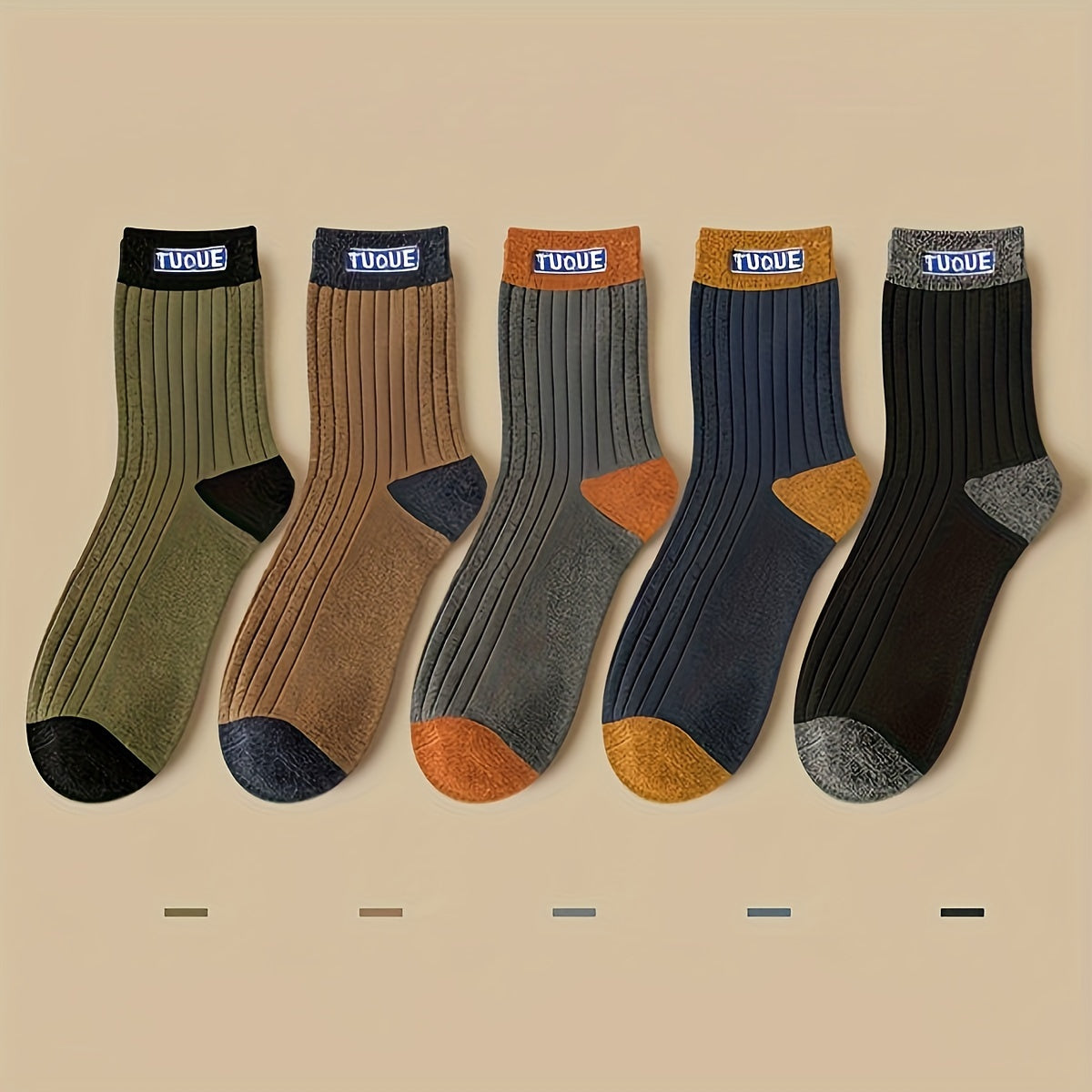 5 Pairs Men's Thick Mid-Calf Socks for Fall/Winter with Anti-Odor and Moisture-Wicking Properties