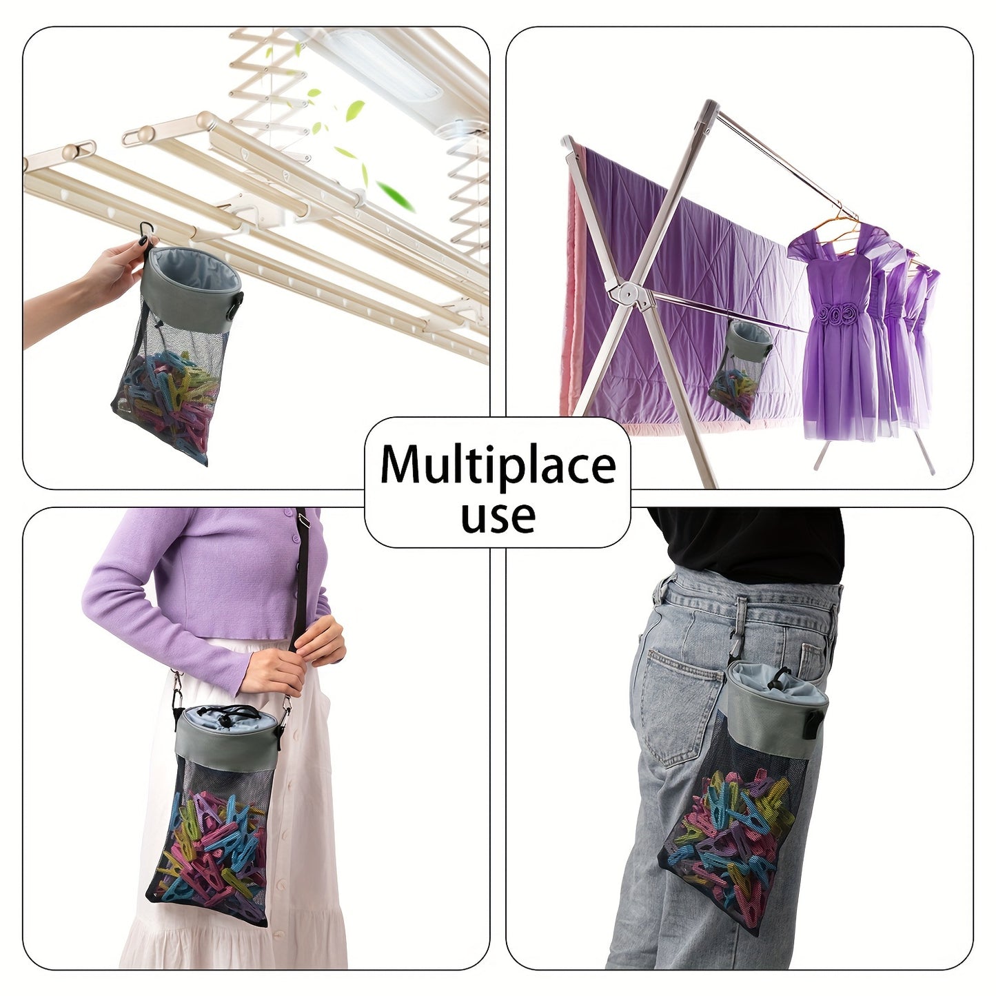 1pc Hanging Mesh Clothespin Storage Bag, Outdoor Organizer with Drawstring, Ideal for Laundry and Home Organization.