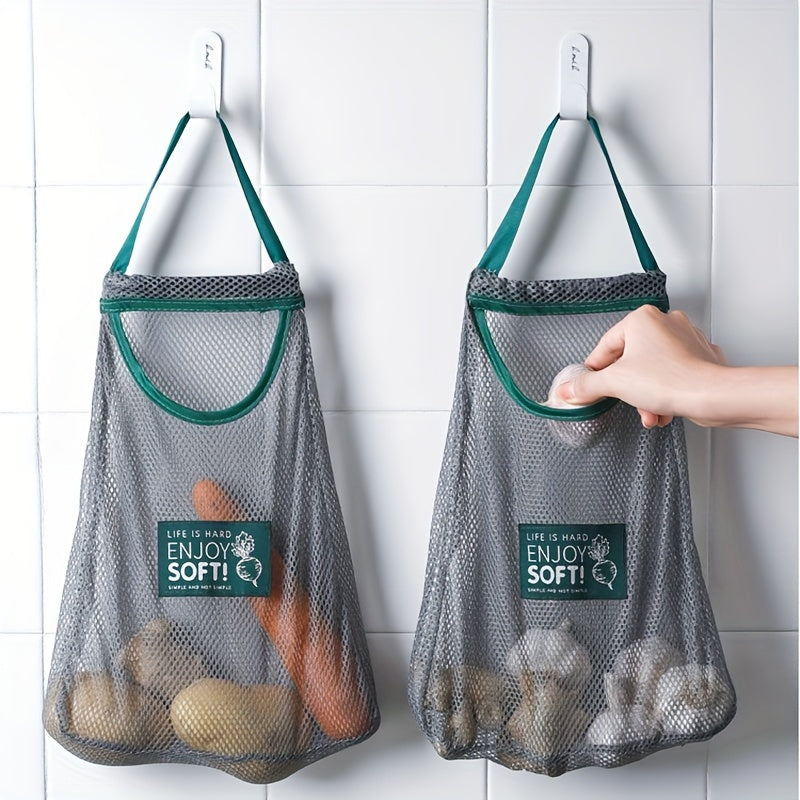 Breathable Mesh Produce Storage Bag with Handles - Ideal for Kitchen Organization of Ginger, Garlic, and Vegetables | Made from PET Material for Safety | Hanging Storage Solution for Non-Food Items