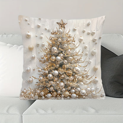 Contemporary Christmas tree digital print throw pillow cover, hand wash only, zipper closure, woven polyester, versatile room decor - 44.96cm x 44.96cm.