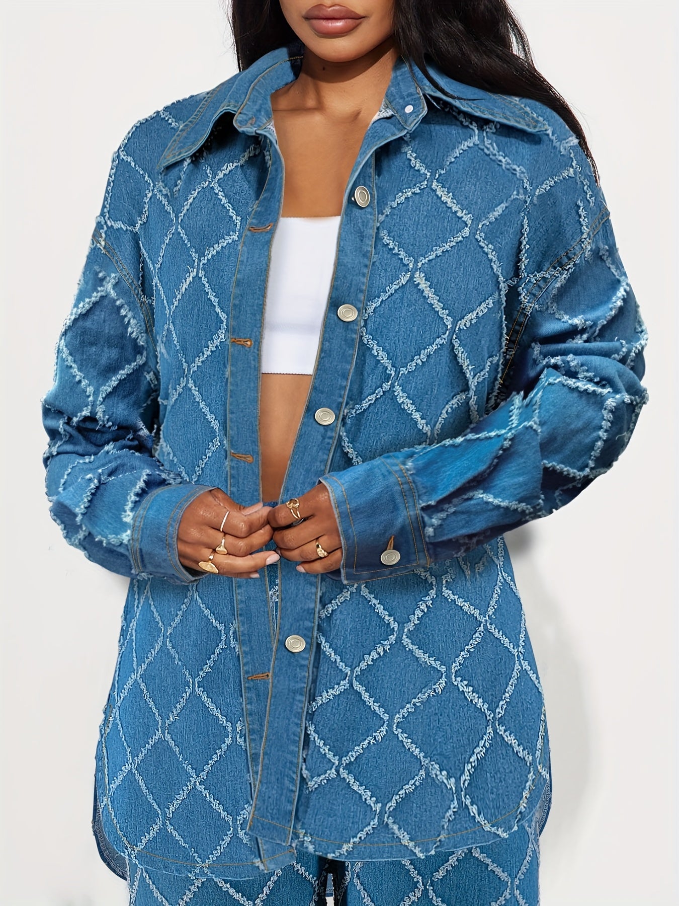 Women's Plaid Craft Denim Two-piece Set, item number 218571