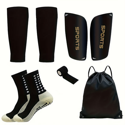 5-piece set of high-quality unisex football sports socks, leg sleeves, wraps, and drawstring bags. Ideal for football training, outdoor sports, basketball, and yoga enthusiasts.