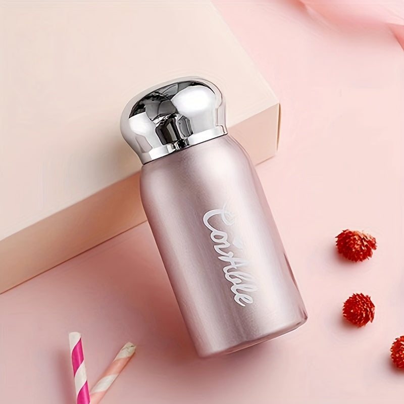 Small stainless steel vacuum flask with electroplated lid for on-the-go hydration. Ideal for students.