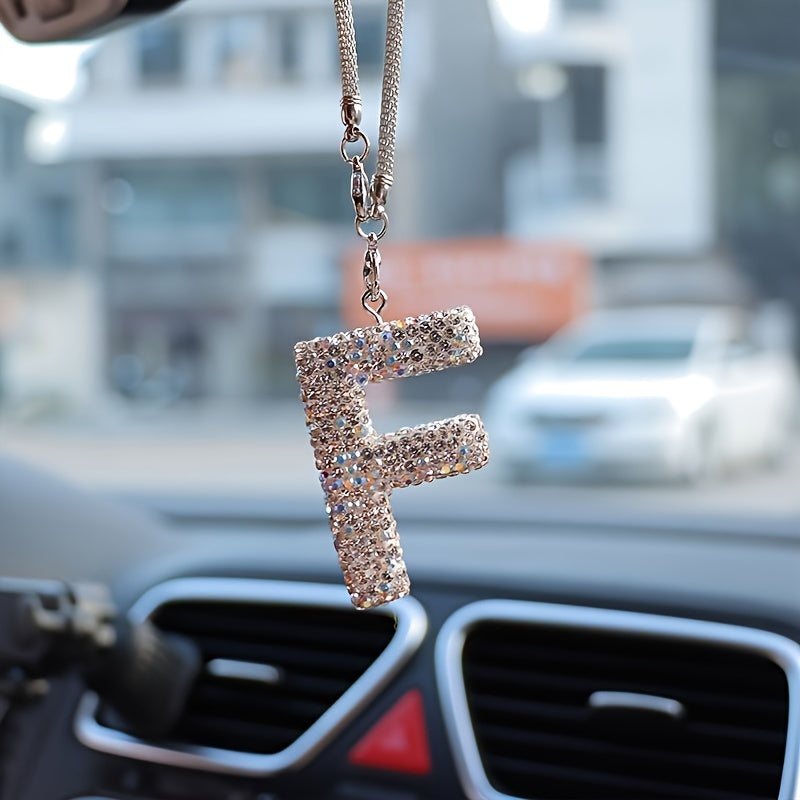 Crystal Bling Alphabet Letter Pendant for Vehicle Mirror - Durable Metal Material