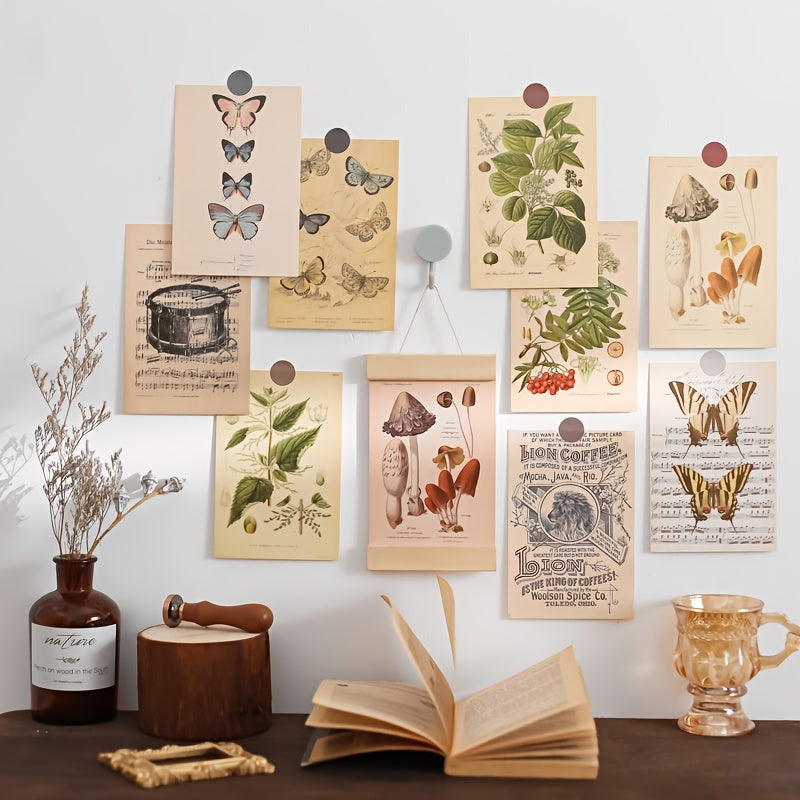 Set of 30 botanical department wall stickers, room decoration cards, each measuring 9.91cm x 14.99cm.