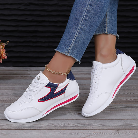 Trendy colorblock women's sneakers with soft platform sole, lace-up design, perfect for casual walking.