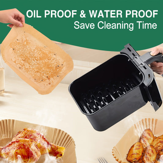 Get ready for easy cleanup with our 50-piece pack of Brown Rectangular Non-Stick Disposable Fryer Liners. These liners are oil and water proof, making them perfect for use in air fryers, ovens, and baking. Made of food-safe paper, these liners are ideal