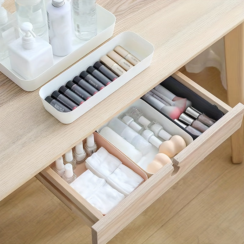 Single simple desk drawer organizer with classification separator, stackable stationery box for home office supplies.