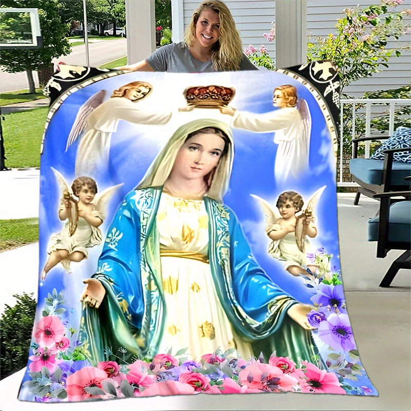 Soft Virgin Mary Flannel Blanket - Ideal for Travel, Sofa, Bed, and Home Decor - Perfect Birthday or Holiday Gift for Boys, Girls, and Adults - 1 Piece