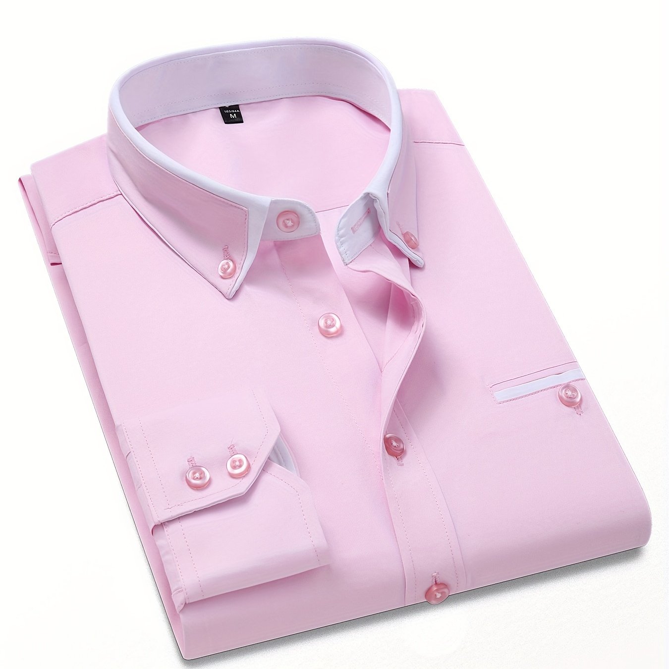 Long sleeve men's dress shirts with contrast lapel collar design, suitable for formal occasions.