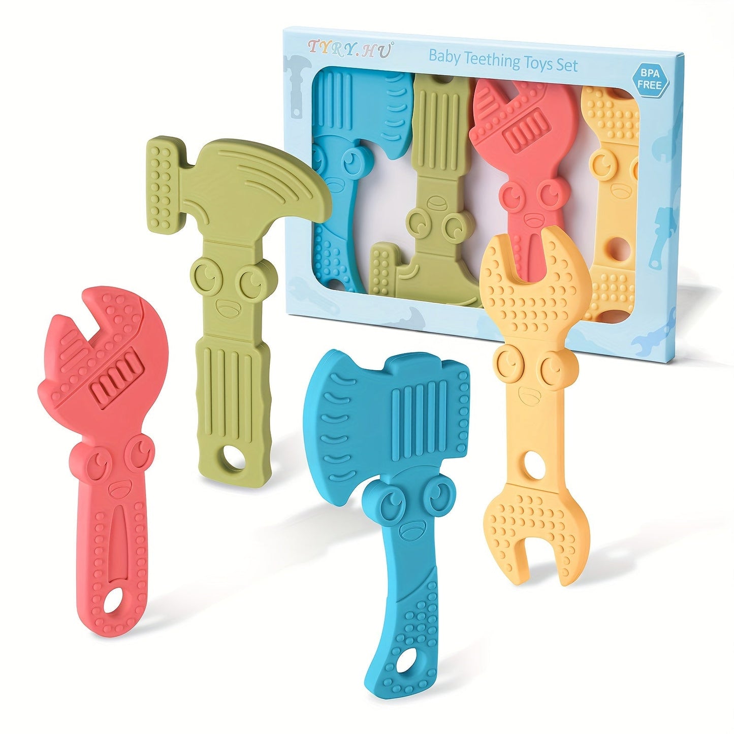 TYRY.HU Kids Tool Set - Non-Toxic, Durable Silicone Hammer, Wrench, Spanner & Pliers for Children - Comfortable Grip, Easy to Clean - Ideal Holiday Gift, 4pcs, TYRY.HU