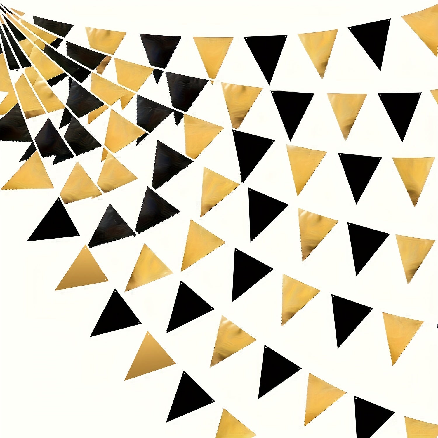 Black and golden metallic fabric bunting for parties.