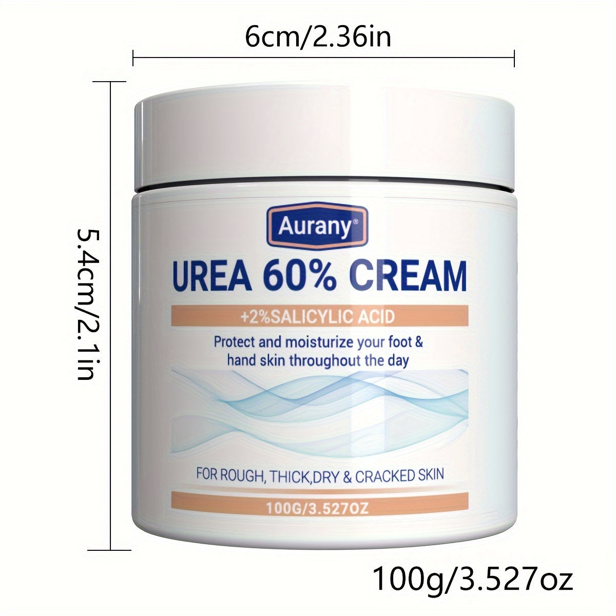 Two pieces of Urea Cream 60% with 2% Salicylic Acid, suitable for dry skin on feet, knees, and elbows. Moisturizes and protects foot skin all day. 100g.