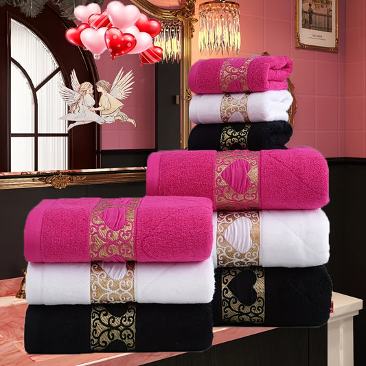 3-piece 100% Cotton Jacquard Towel Set, includes washcloth, hand towel, and bath towel. Absorbent, Quick-drying, Super Soft, and Skin-friendly. Ideal for home bathroom.