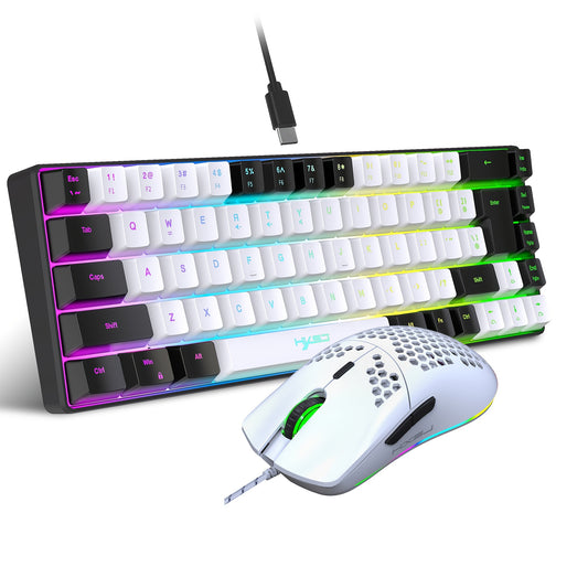 HXSJ Ergonomic 68-Key Mini Wired Keyboard with RGB Backlit, Optical Mouse, Gaming Kit for PS4, Xbox, PC, Laptop, Mac - ABS Material, No Battery Needed