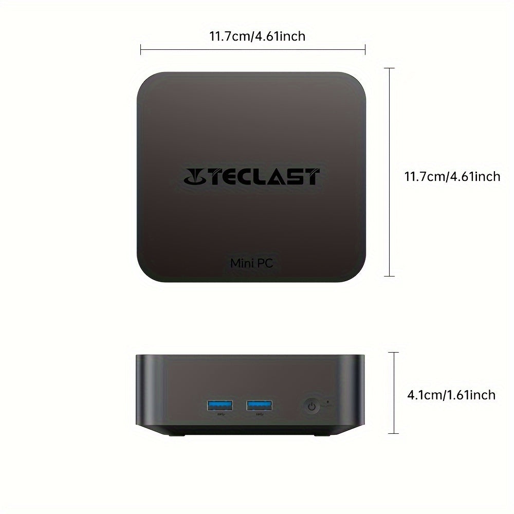 The Teclast N20 Pro Mini PC includes an Intel 12th Gen N95 processor, 16GB DDR4 RAM, and offers 512GB or 1TB NVMe SSD options with Windows 11. It supports 4K display through various