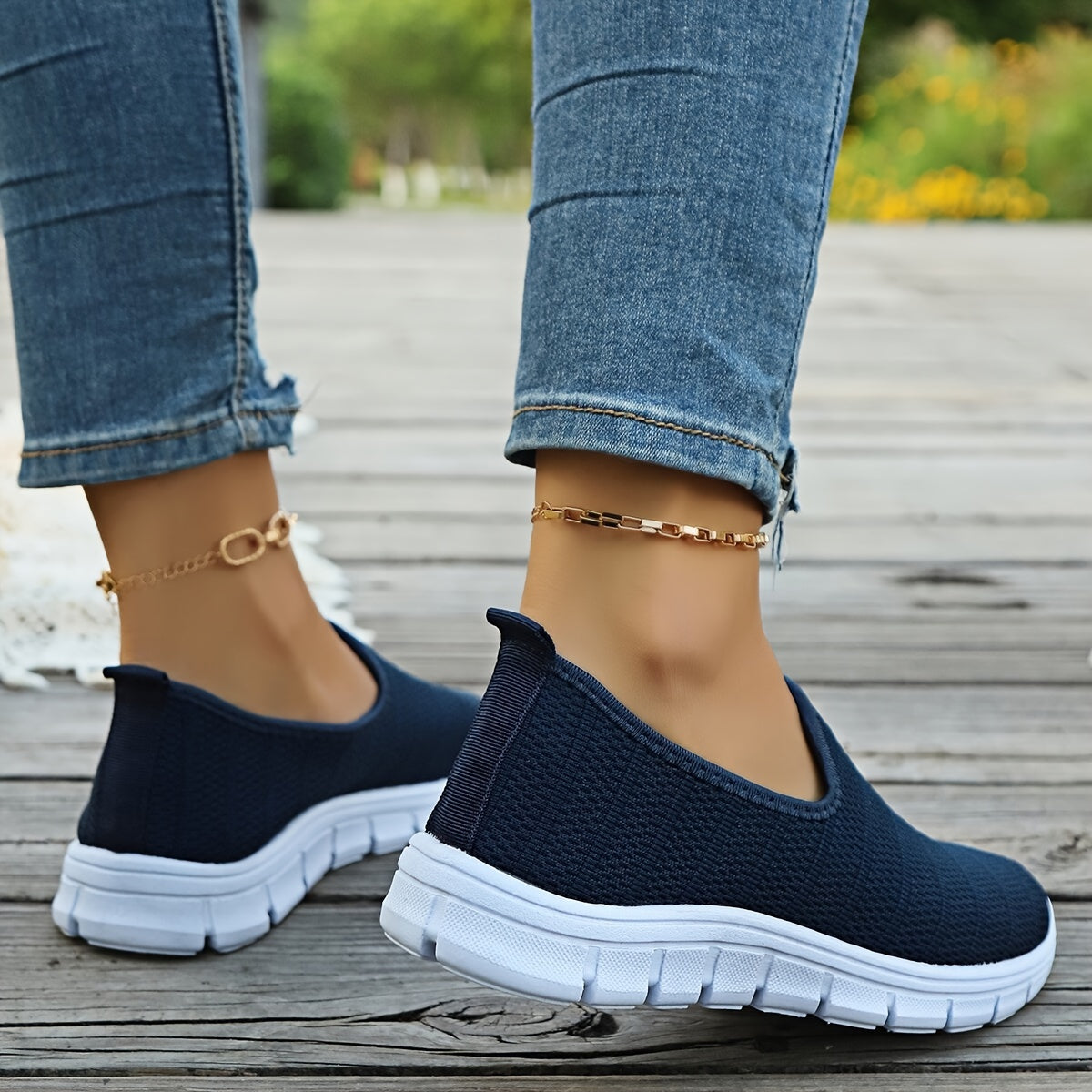 Women's Breathable Slip-On Casual Sock Sneakers, Lightweight Outdoor Sports Shoes in plus size.