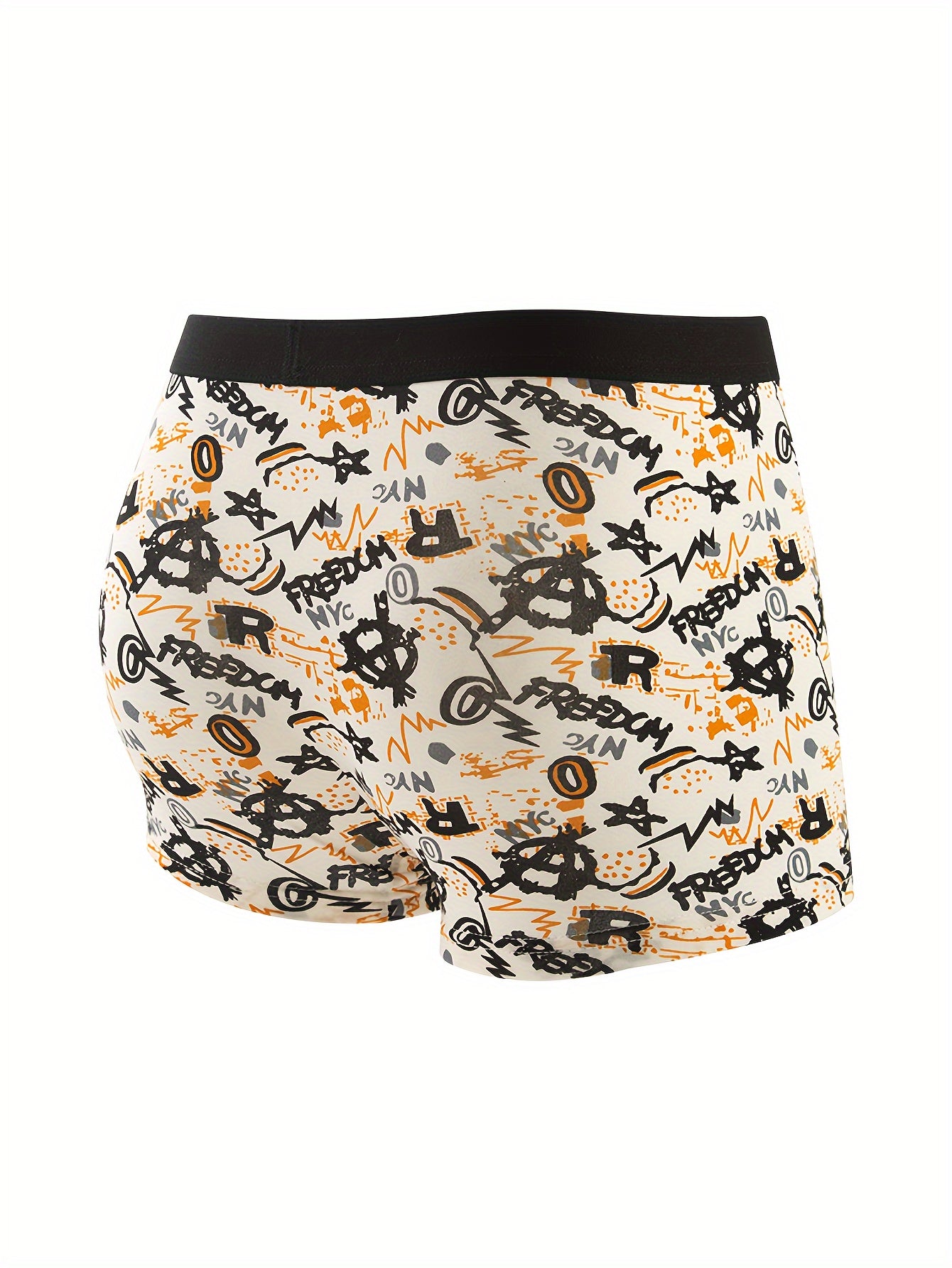 Men's 4 pack of boxer briefs with random print design, ideal for everyday wear. Casual, breathable, and stretchy.