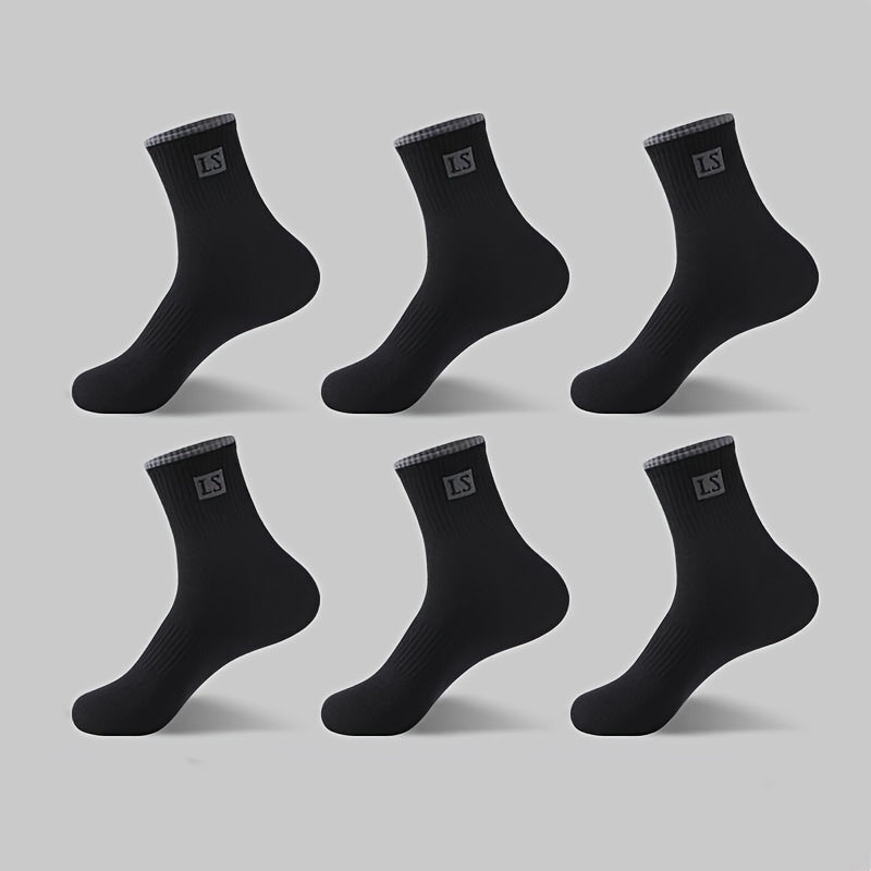 6 Men's Breathable Cotton Blend Crew Socks - Anti-Odor, Sweat Absorbent for Basketball & Sports