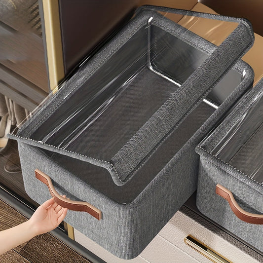 Contemporary Fabric Under-Bed Storage Boxes featuring Flip Top Closure, Water-resistant Multi-functional Bins for Clothing, Blankets, and Trousers - Can be Stacked to Save Space.