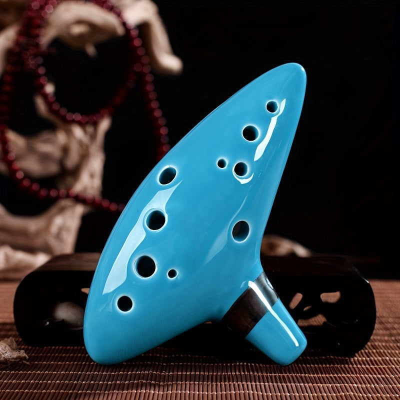 FF Bonfires 12 Hole Ceramic Ocarina Flute in Blue with Carrying Case and Accessories