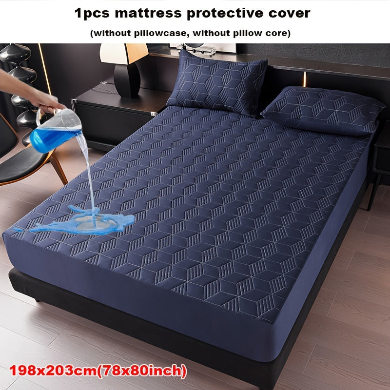 Waterproof mattress protector cover, machine washable with soft comfort fit. Suitable for hotel, living room, or bedroom. Made with polyester outer and PU inner, quilted with twill weave