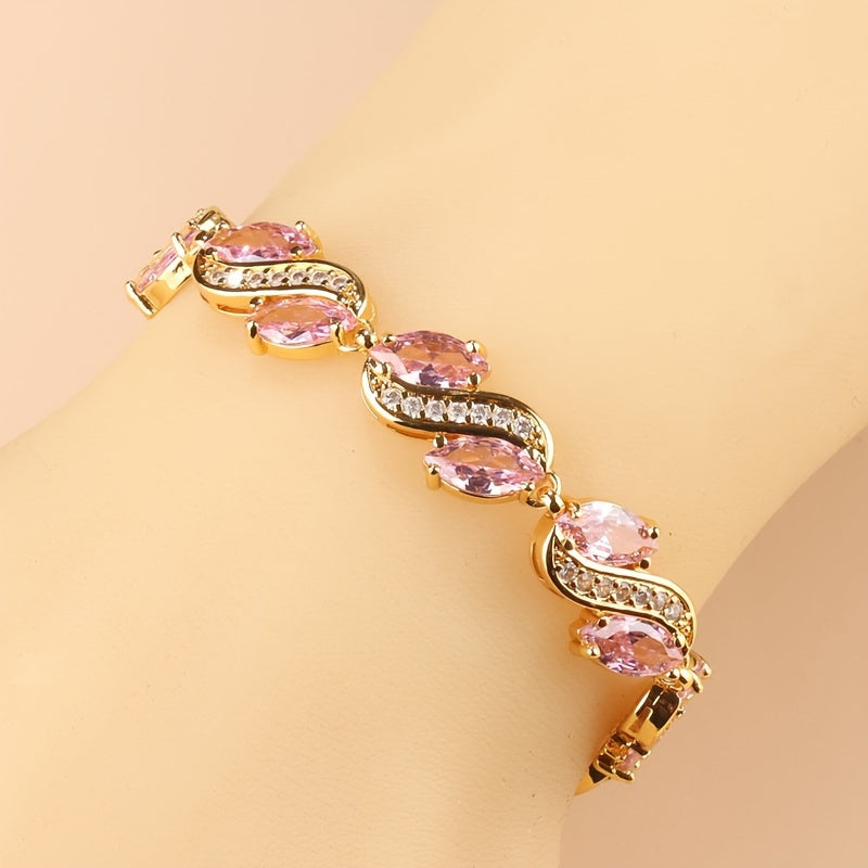 Elegant women's bracelet featuring a luxurious cubic zirconia chain - ideal for weddings and parties, stylish copper jewelry option.