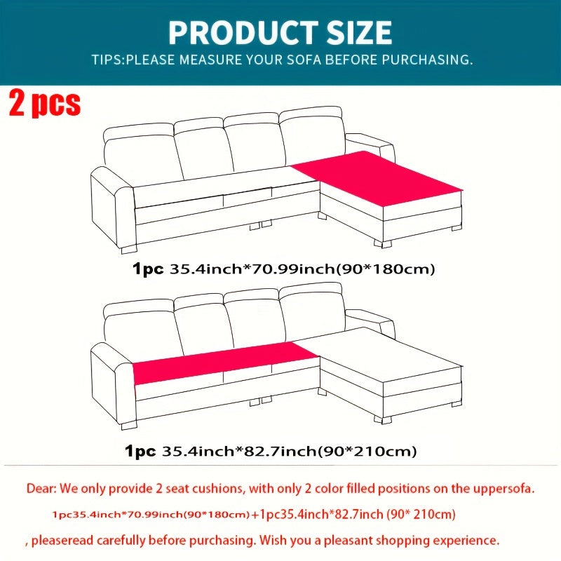 2-piece L-shaped sofa slipcover set: thick, non-slip, machine washable, pet-friendly, stain-resistant polyester; suitable for 3-seater to sectional sofas, 400-450gsm.