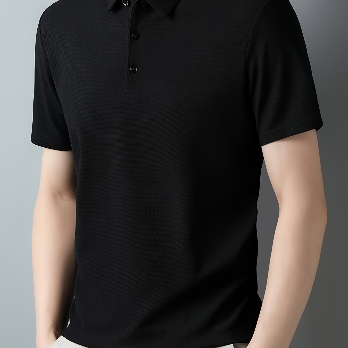 Men's Breathable Polyester Shirt - Casual Solid Color, Short Sleeve with Collar