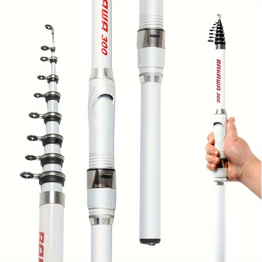 Portable telescopic fishing rod made of carbon fiber and glass steel with spinning action for carp feeding. Travel-friendly with multiple lengths ranging from 149.96cm to 299.92cm. Ideal