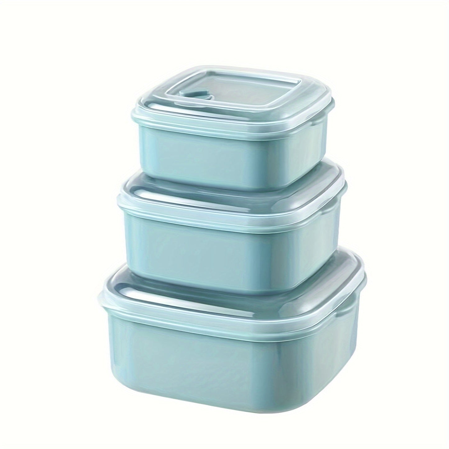 Essential kitchen set includes 3 round food storage containers with lids, perfect for storing fruits, vegetables, noodles, meat, eggs, ginger, garlic, and onions. These microwave-safe containers are made of reusable plastic and feature a clip closure for