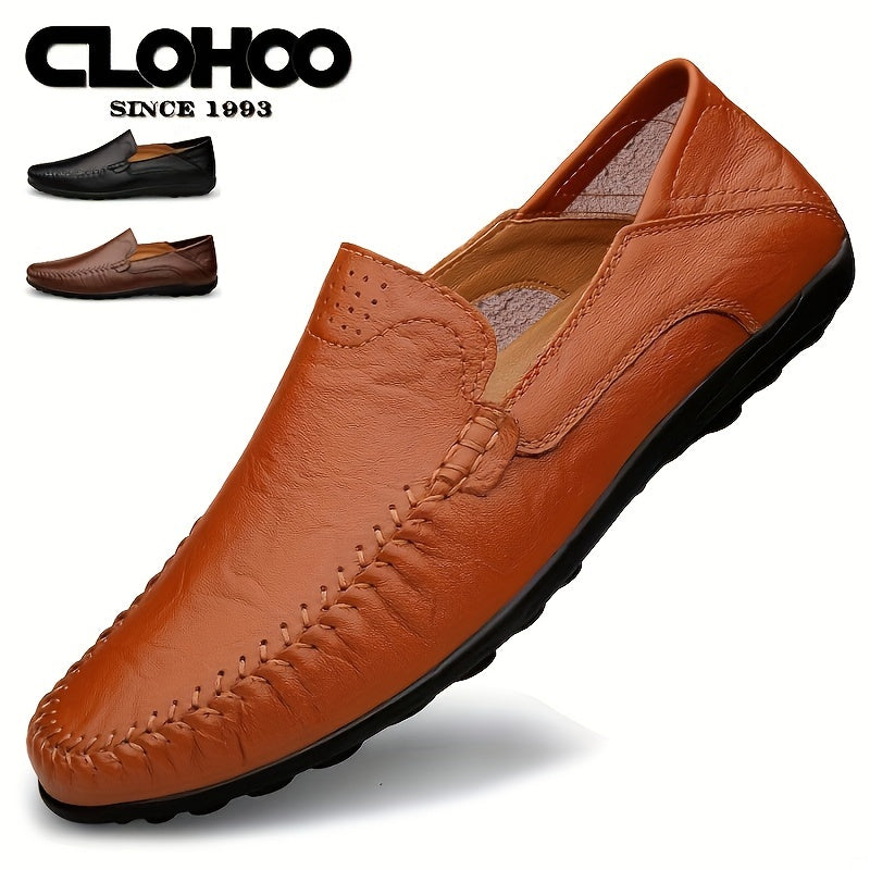 Handmade stitching men's loafer shoes for casual slip-on style by CLOHOO.