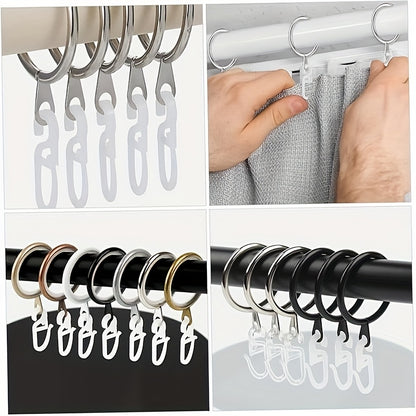 40 plastic drapery hooks with ceiling track sliders and foldable holdbacks for robes, towels, bathroom, room, and partition.