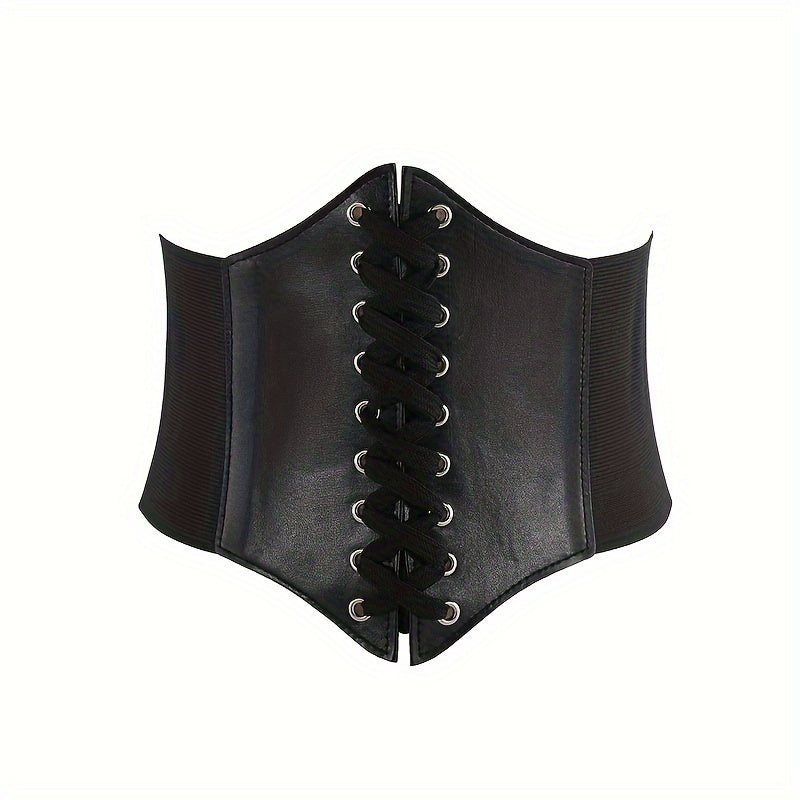 Stylish Women's Faux Leather Waist Cincher - Trendy Lace-Up Corset Belt for Flattering Figure Enhancement