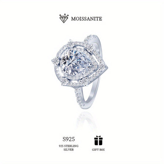 Beautiful 2ct Moissanite Engagement Ring - Crafted from Hypoallergenic S925 Sterling Silver, Featuring a Stunning Double Water Drop Design, Ideal for Weddings & Special Occasions, Comes in a Luxurious Box